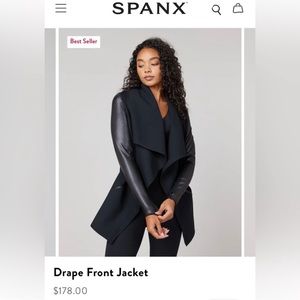 This jacket features our signature ponte fabric with Faux Leather.